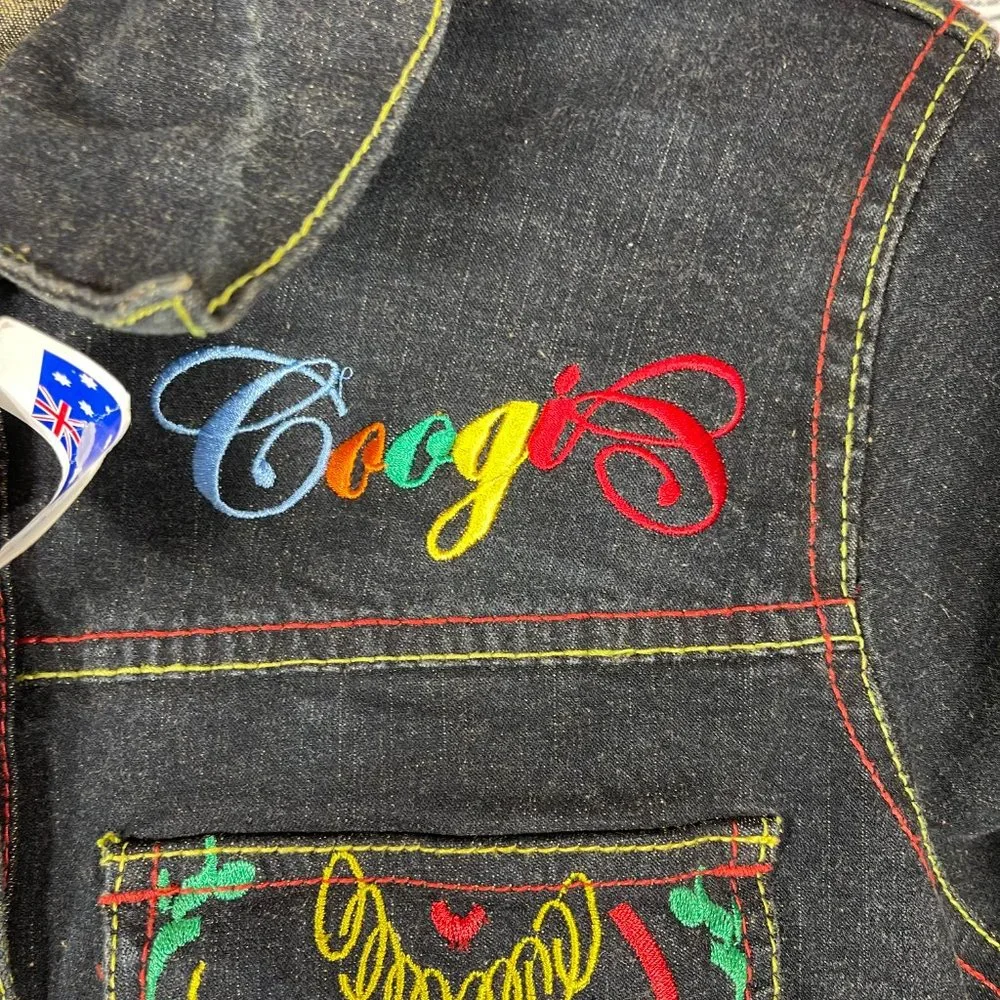 Coogi Vintage Embroidered Logo Colorful Denim Jean Trucker Jacket NWT Sz…